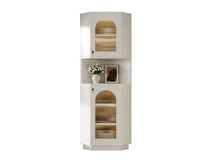 Meuble de rangement d'angle blanc avec éclairage led et verre texturé