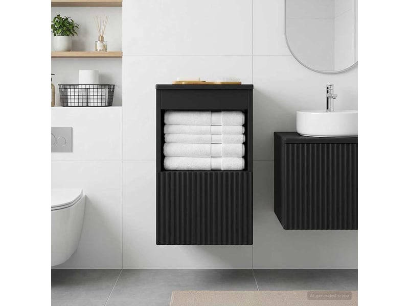  Armoire de salle de bain, meuble de rangement noir 30x44.5x50 cm  - Conforama D