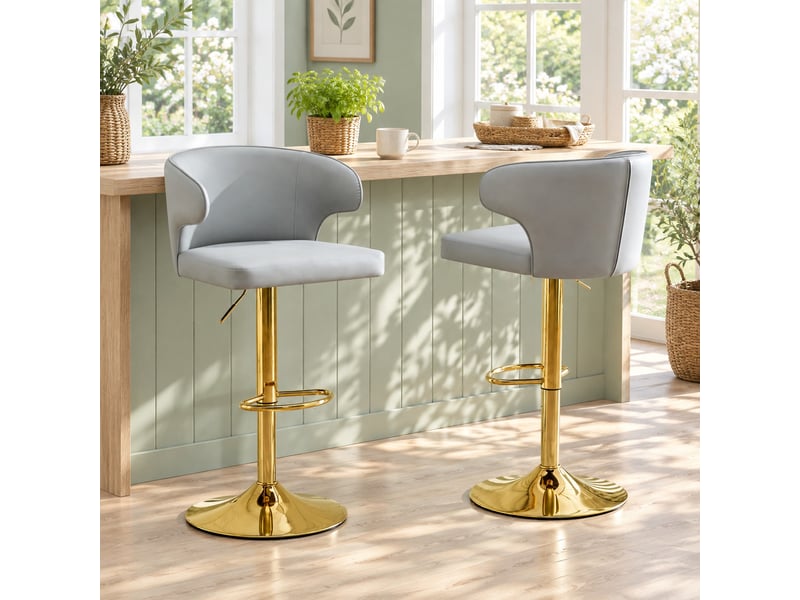  Tabourets de bar lot de 2 pivotants 360° réglables - lpospi - dossier ergonomique, repose-pieds, pu - gris clair  - Conforama C