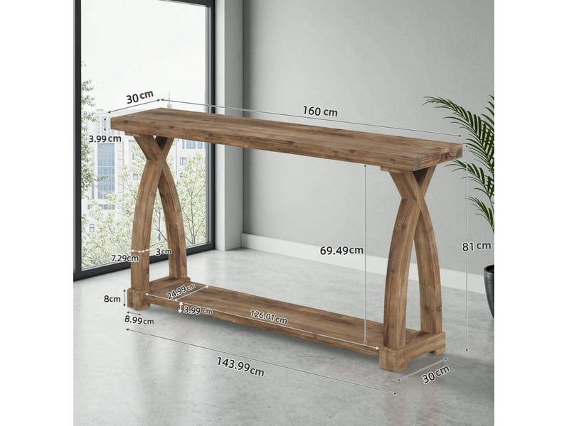 Console 160 x 30 x 81 cm en bois avec étagère marron chicfurn - Conforama D