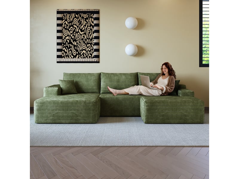  Canapé d'angle, canapé modulable, vert, assise profonde, livré monté, design moderne, 270 cm, pour salon, appartement, chambre  - Conforama D