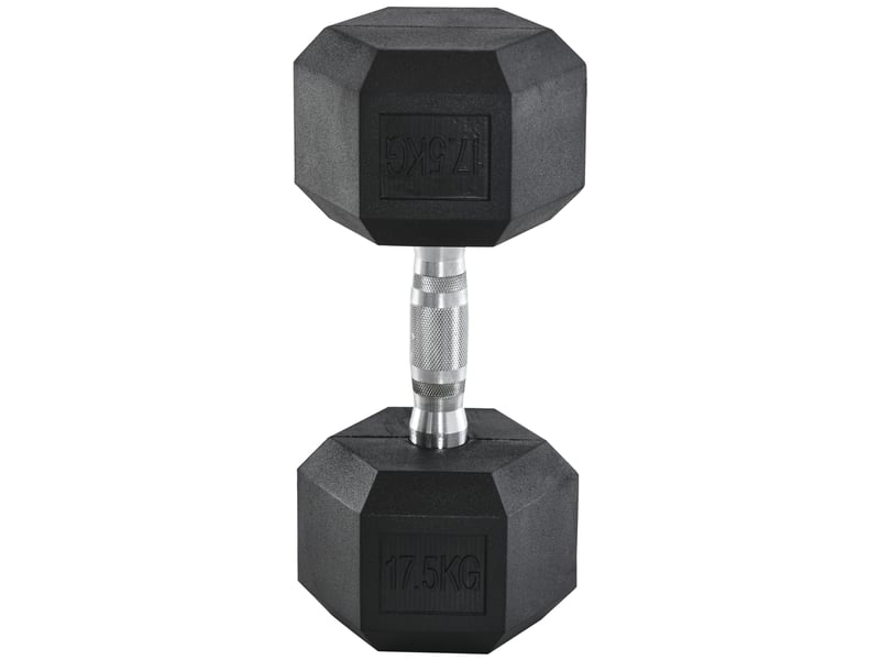  Haltère hexagonal 17,5 kg noir en fonte et caoutchouc, poignée moletée pour entraînement de force ciblé  - Conforama A