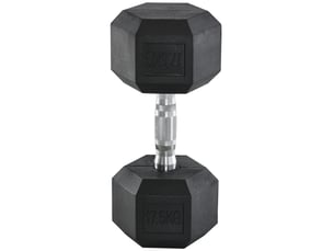 Haltère hexagonal 17,5 kg noir en fonte et caoutchouc, poignée moletée pour entraînement de force ciblé