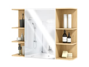 Miroir de salle de bain avec armoire à 2 étagères et 6 compartiments ouverts, 80 x 20 x 59 cm, bois