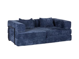 Canapé convertible au sol 2 places modulable, sans montage, avec accoudoirs rabattables en chenille bleu foncé