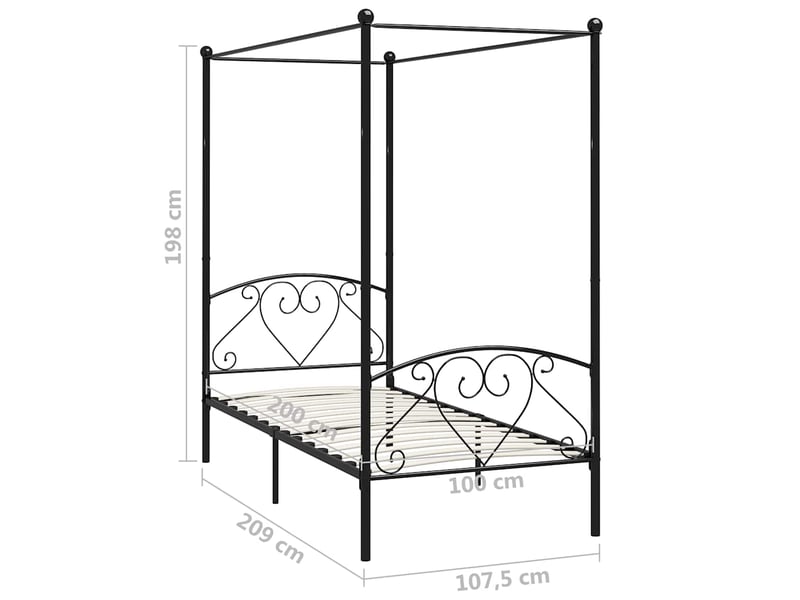  Lit simple- lit adulte -  cadre de lit à baldaquin sans matelas noir métal 100x200 cm  - Conforama D