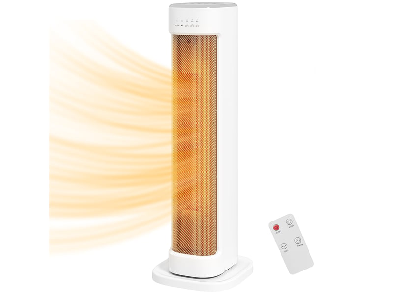  Chauffage soufflant en céramique 2000 w avec 3 niveaux de température réglables, minuterie 15 heures, télécommande, blanc  - Conforama B