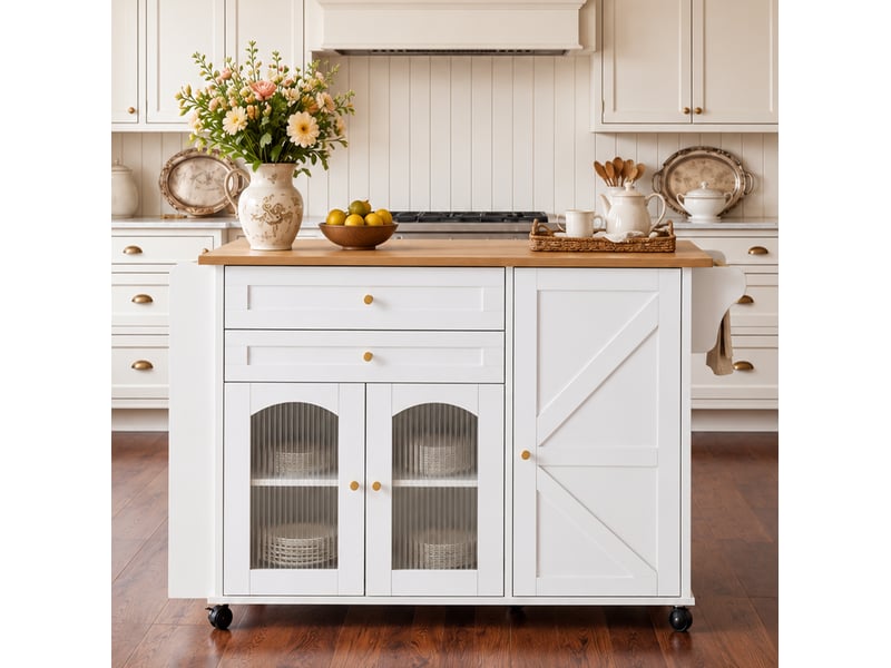  Îlot de cuisine mobile 110 cm avec plateau rabattable et rangement homvra  - Conforama C