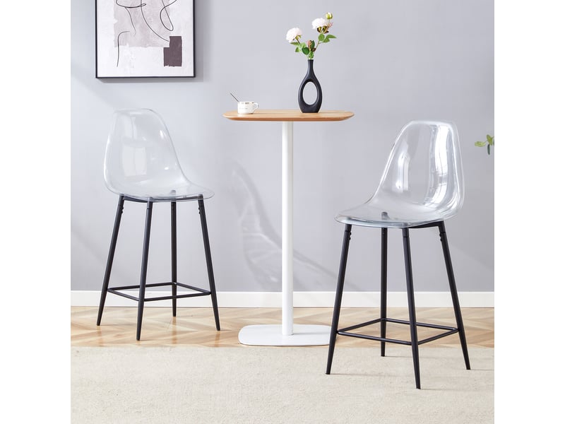  Lot de 2 tabourets de bar,51x45x102 cm,plastique transparent et métal noir  - Conforama B