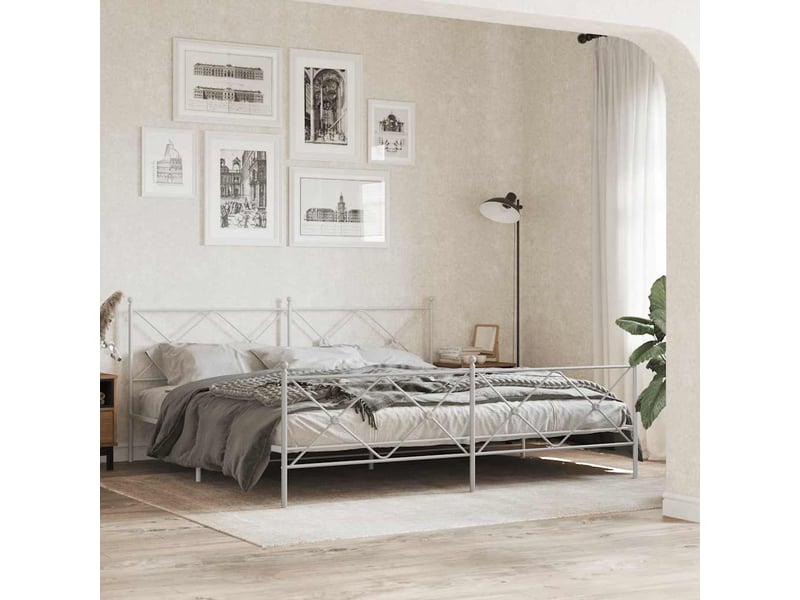  Lit adulte, lit double, cadre de lit métal sans matelas et pied de lit blanc 200x200cm cf9751  - Conforama B