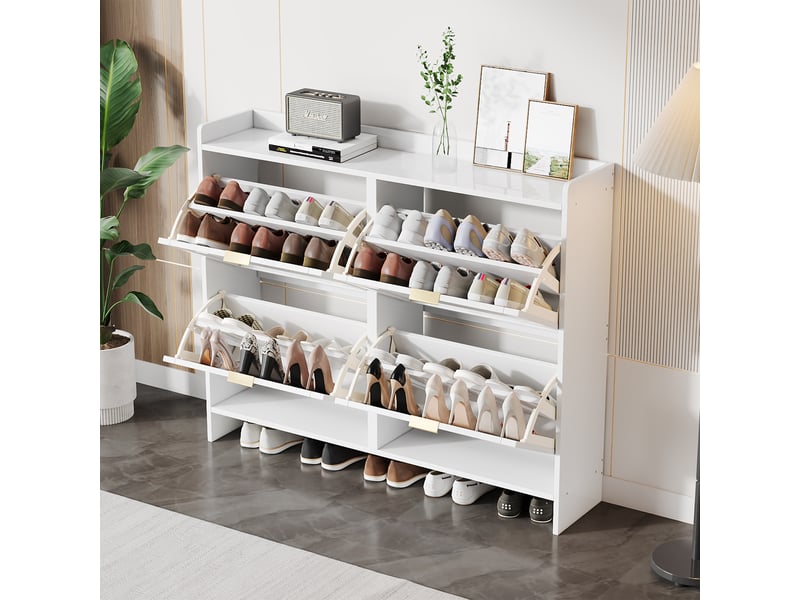  Meuble à chaussures 110x24x90 cm, hauteur 90 cm, largeur 110 cm, panneau de particules, idéal couloir étroit  - Conforama B
