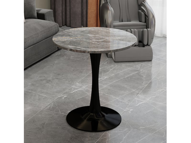  Table ronde 70x70x72 cm, 2 places, plateau veiné, pied central, marbre artificiel, noir et gris  - Conforama B