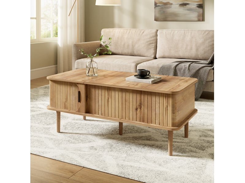  Table basse relevable 100x48x55,5 cm en MDF, finition naturelle, au design rétro moderne  - Conforama B