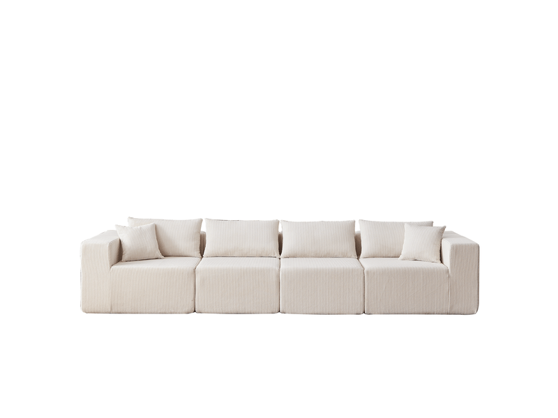  Canapé d'angle modulable 4 places 264x167x71 cm, convertible en composition droite 335 cm, 4 modules, velours côtelé beige OMNIGLINT TRADING LTD - Conforama A