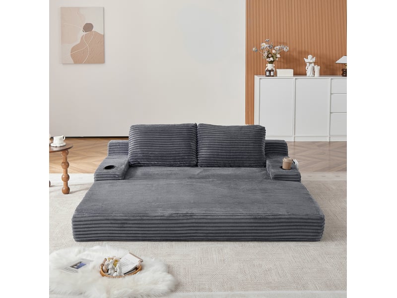  Canapé-lit 2 places 180x85x62 cm 2-en-1 gris sans matelas  - Conforama C