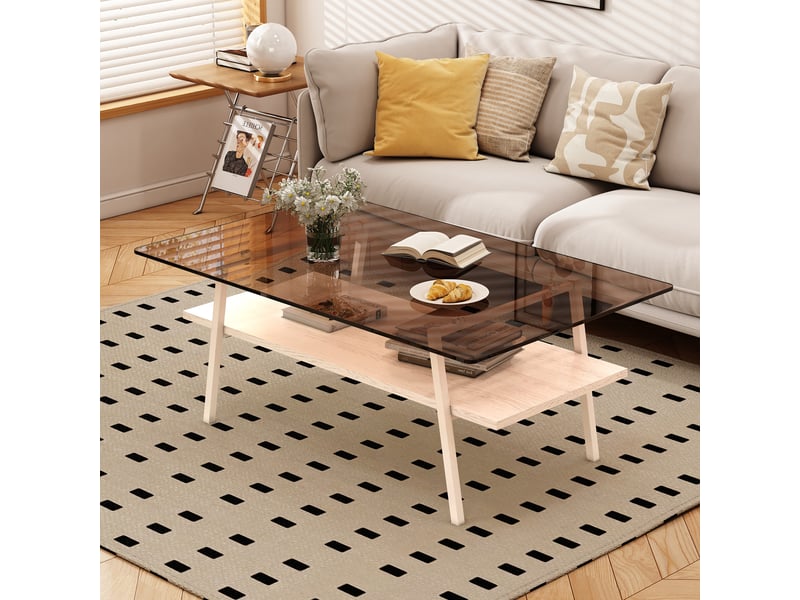  Table basse blanc et brun en verre trempé 98 cm - pieds métal - 98x58x42.5 cm  - Conforama D