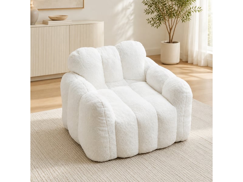  Fauteuil relax adulte 105x90x75 cm en peluche blanc  - Conforama D