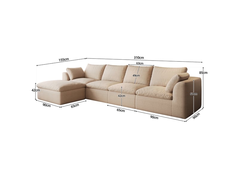 Canapé d’angle 5 places en tissu de lin kaki, 310x155x83 cm - Conforama C