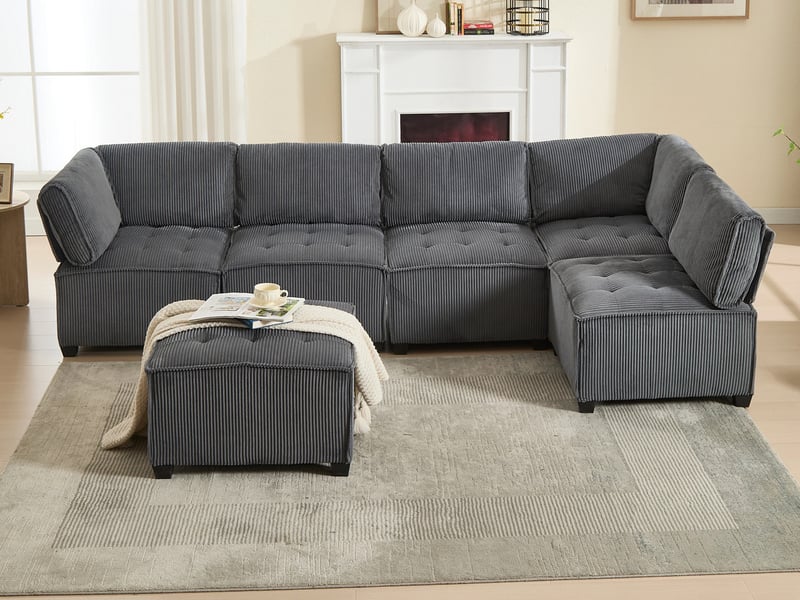  Canapé d'angle en forme de u ou de l,6 places, avec poches de rangement ,308 x 154 x 81,99 cm, gris  - Conforama B