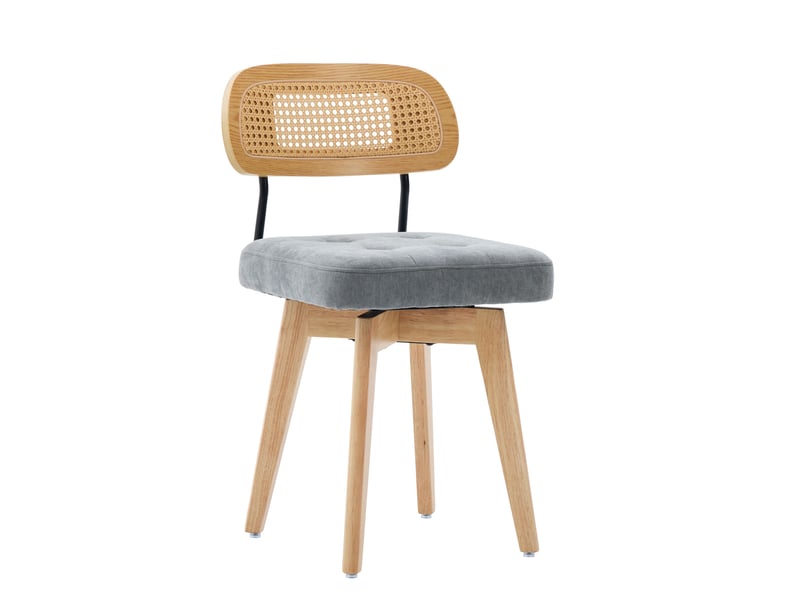  Lot de 2 chaises de salle à manger pivotantes 360° en tissu gris, dossier en paille, style vintage pour votre intérieur  - Conforama A