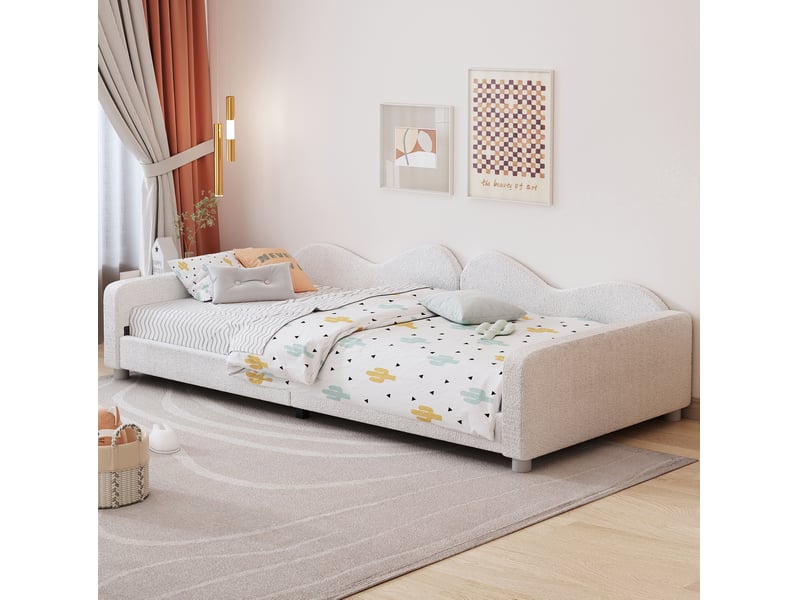  Lit banquette enfant 90x200 cm avec dossier, coloris blanc  - Conforama D