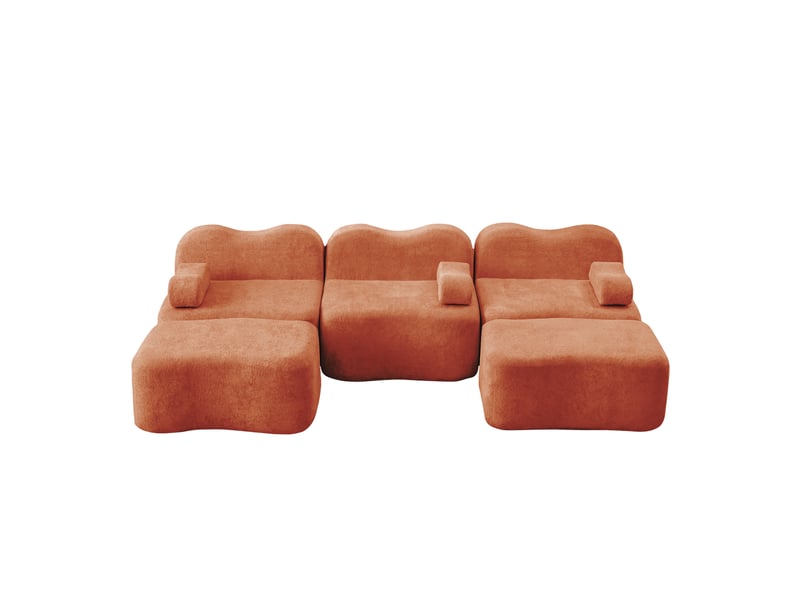 Canapé panoramique en u modulaire avec assise profonde et ottomans, en velours orange - Conforama A