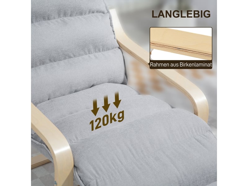  Fauteuil à bascule,avec repose-pieds réglable,velours,gris clair  - Conforama E