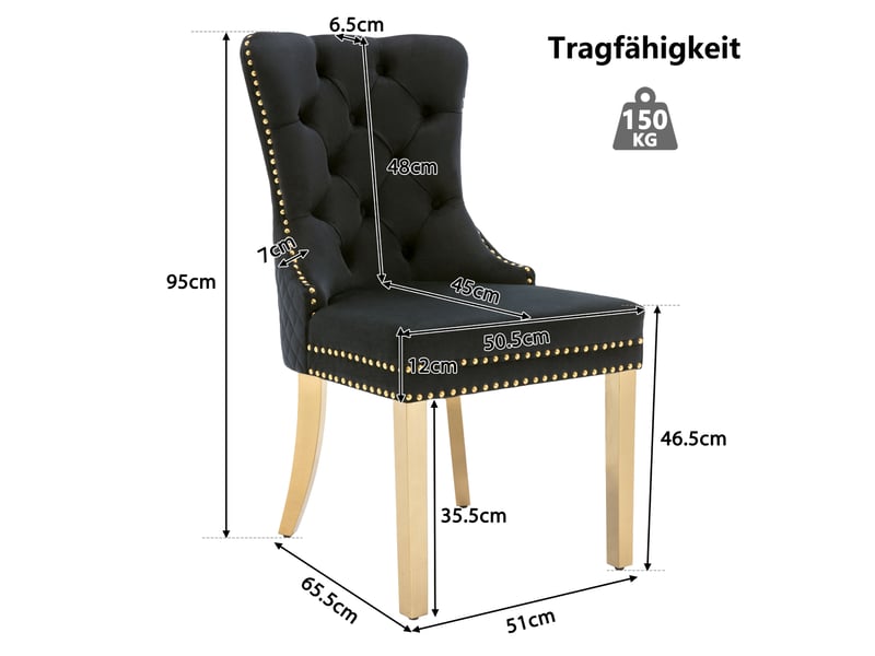  Lot de 2 chaises de salle à manger en velours noir et doré  - Conforama E