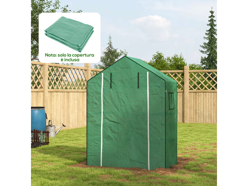  Bâche en polyéthylène pour serre de jardin avec porte et fenêtres à charnières, 140 x 73 x 190 cm, verte  - Conforama D