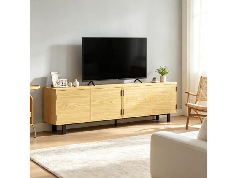  Meuble tv 180 cm pour écran jusqu'à 82 pouces, console salon, 4 portes à pression  - Conforama D