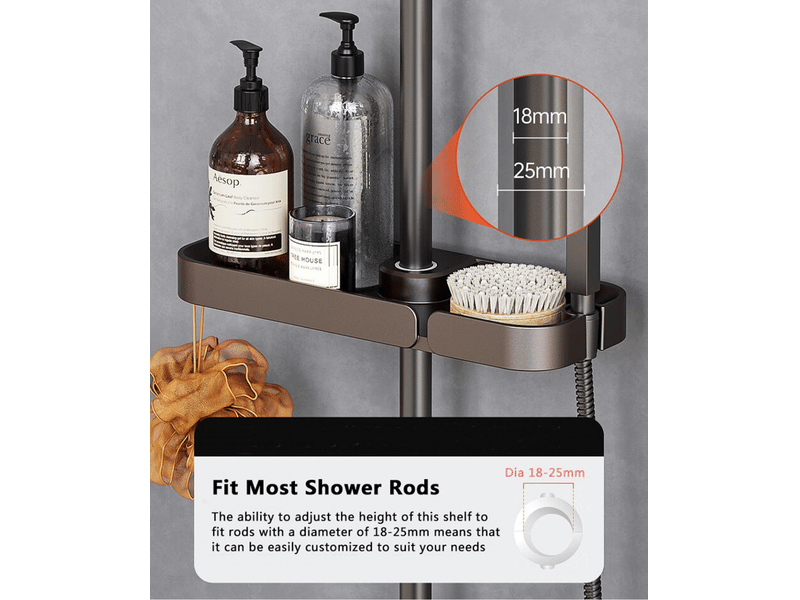  Étagère de douche sans perçage avec porte-savon - support de rangement pour barre de douche 18-25 mm - crochet invisible et design intégré  - Conforama C