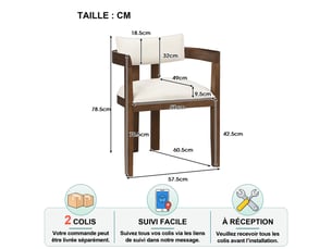 Lot de 4 chaises de salle à manger avec accoudoirs, assise en lin et structure en bois, couleur noyer