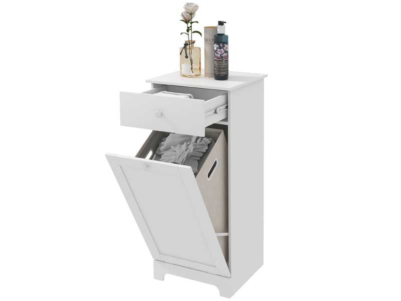 Meuble de salle de bain avec panier à linge et tiroir de rangement – 40 x 38 x 90,5 cm (l x l x h) – blanc - Conforama B