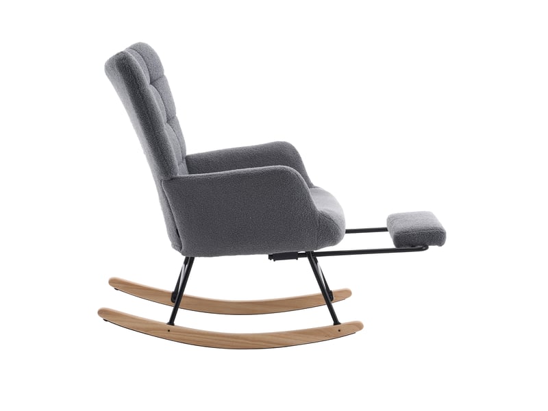  Fauteuil à bascule 91 cm avec repose-pieds extensible, structure en métal revêtement en sherpa gris  - Conforama E
