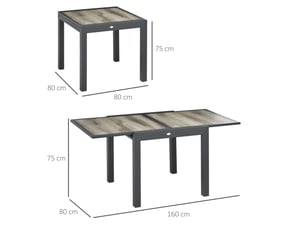 Table de jardin extensible 80 à 160 x 80 x 75 cm beige, aluminium, jusqu'à 6 personnes pour terrasse