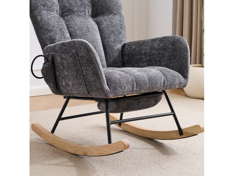  Chaise à bascule 63x92x89 cm dossier haut chenille gris foncé  - Conforama D