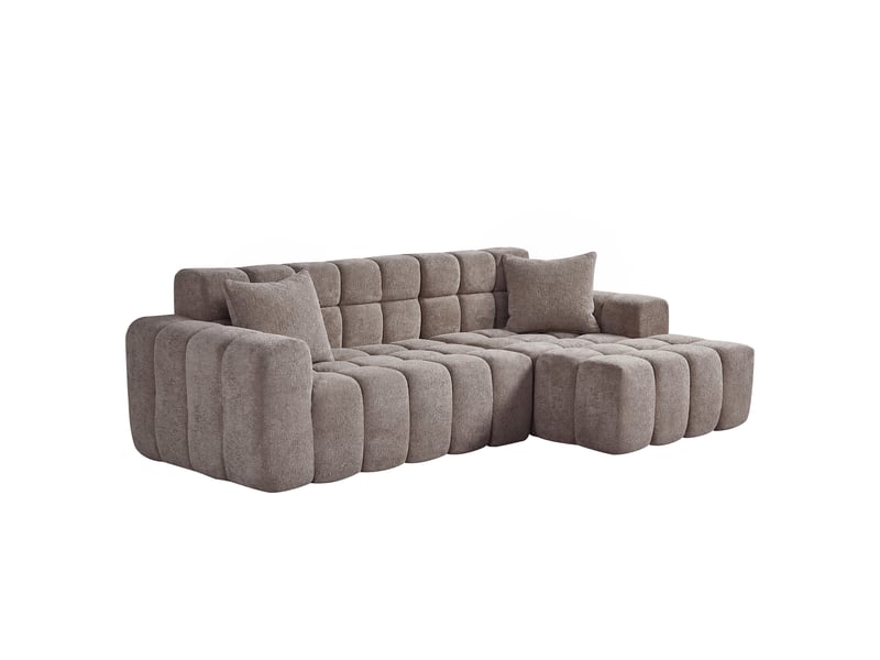 Canapé d'angle 250×150×74 cm 3 places, méridienne gauche en chenille couleur café - Conforama A