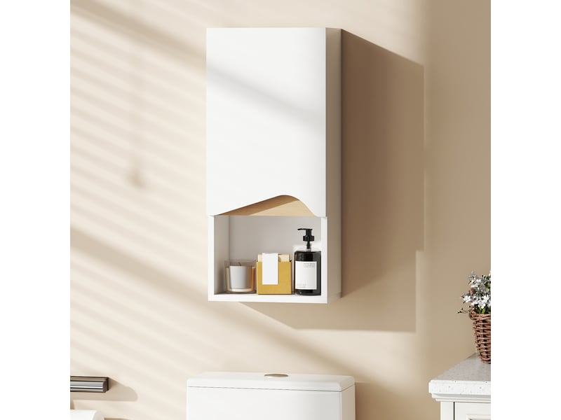  Armoire murale de salle de bain avec porte à fermeture douce, étagère réglable et compartiment ouvert, 30x17x67cm, blanc  - Conforama D