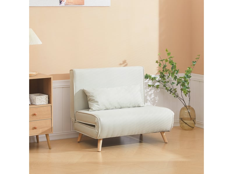  Canapé-lit 1 place avec dossier réglable, coussin inclus et pieds charge pliables 120 kg blanc  - Conforama D