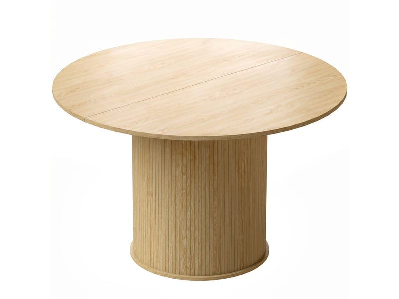  Table à manger ronde pour 4-6 personnes,  120 x 75 cm, bois naturel, table de cuisine avec base cylindrique cannelée  - Conforama B