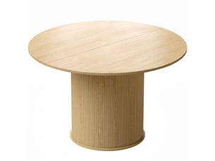 Table à manger ronde pour 4-6 personnes, 120 x 75 cm, bois naturel, table de cuisine avec base cylindrique cannelée