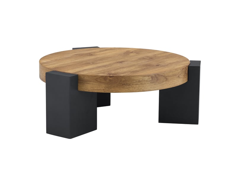 Table basse ronde 2 niveaux et table d'appoint modulable, plateau en verre marron transparent, pieds en l noirs en mdf, ø 61 cm. - Conforama A