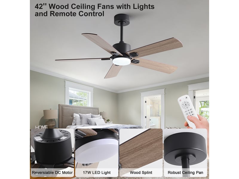  Ventilateur de plafond avec led télécommande 5 pales 6 vitesses d107 cm W5766P467510 - Conforama D