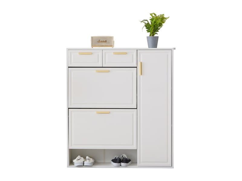 Meuble à chaussures 95x24x107 cm, capacité 15 paires, deux tiroirs et étagères modulables blanc - Conforama A