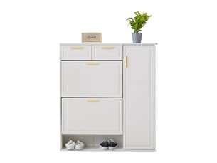 Meuble à chaussures 95x24x107 cm, capacité 15 paires, deux tiroirs et étagères modulables blanc