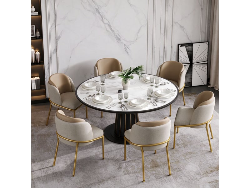  Lot de 6 chaises de salle à manger 55x55x85 cm, dossier incurvé, pieds réglables, bois et fer, beige et kaki  - Conforama B