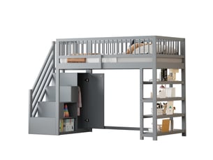 Lit mezzanine 90 x 200 avec armoire et étagères