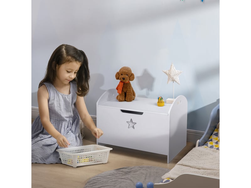  Banc de rangement pour jouets d'enfants en bois blanc (62 x 40 x 46,5 cm) avec charnières de sécurité  - Conforama B
