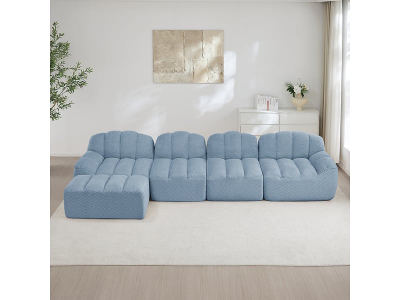 Canapé d’angle coquille 4 places avec pouf bleu – 366 x 165 x 79 cm Fay Lum - Conforama B