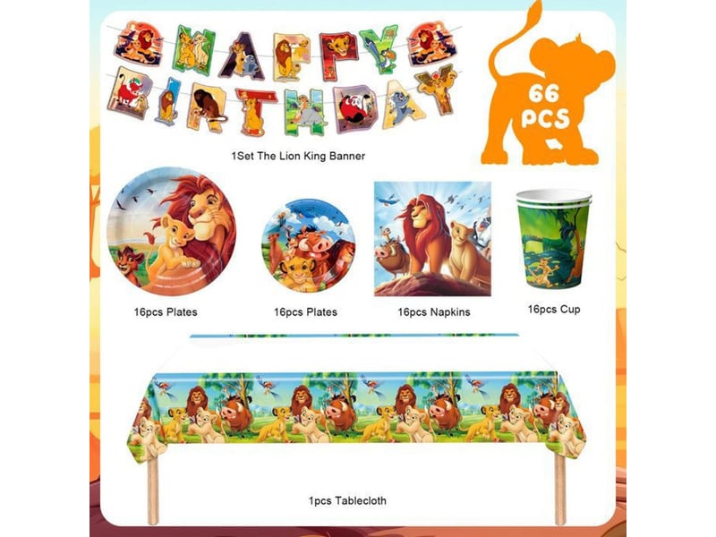 Vaisselle anniversaire roi lion set 66 pieces pour 16 invités 333453_AAAPO16235_6_DROPFR - Conforama E